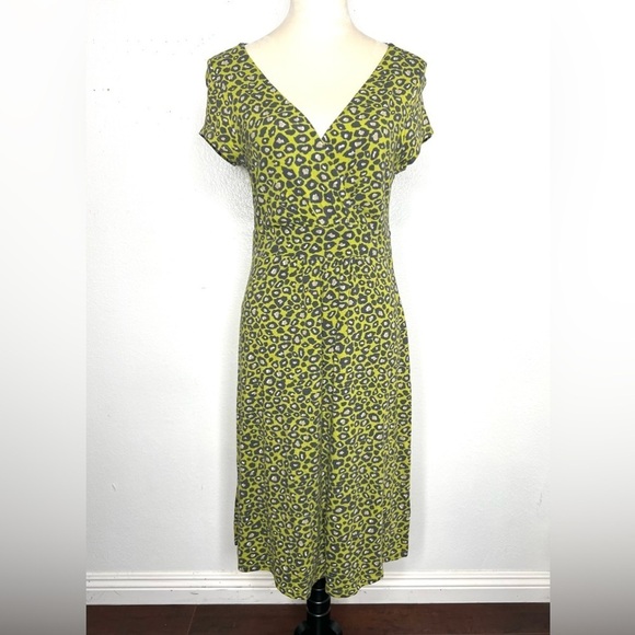 BODEN Leopard Animal Print Jersey Knee Length Dress Cap Sleeve Size 8 - Picture 2 of 11